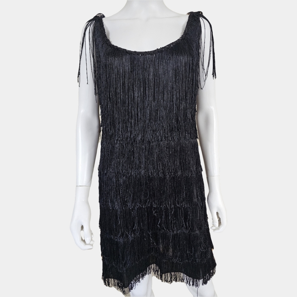 California Costumes Black Fringe Layered 1920's Flapper Dress Size L (Adult) - Picture 3 of 16